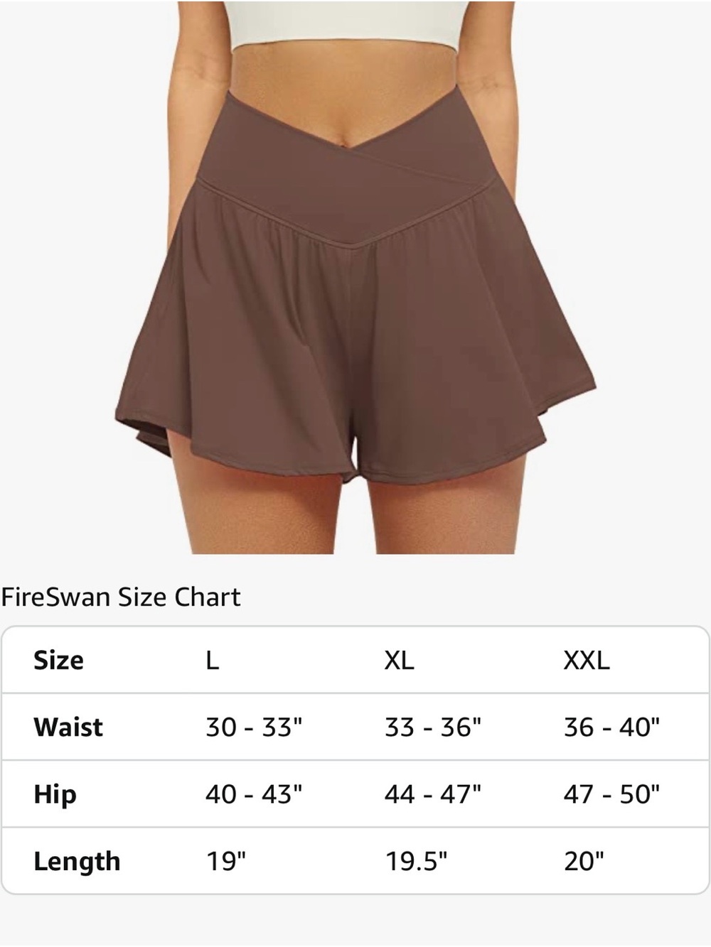 Women's V-Waist Brown Flared Sport Skort